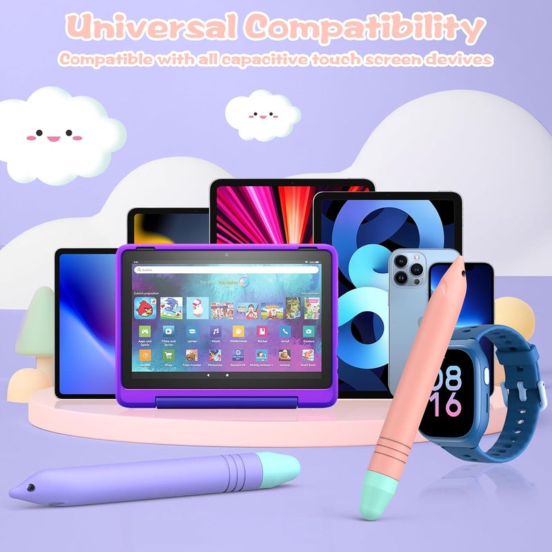 MEKO Stylus Pens for Kids, 2 Pack Kid-Friendly Tablet Pen with Tethers Work for Amazon Fire Tablet, iPad, iPhone, Android Tablets, All Touchscreen Devices (Pink+Purple) - Image 5