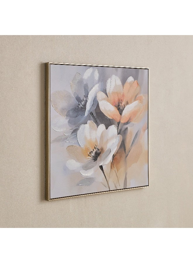 Home Box Vivid Stretcher Framed 60% Hand-Painted Three Flowers Canvas Art - 80x80 cm - Image 1