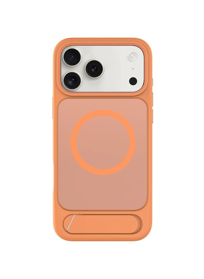 LEVELO iPhone 17 Pro Matteo Case With Bottom Stand Grip / Strong Magnets / Anti-Fingerprint Coating / Raised Bezels for Camera & Screen / Shock-Resistant Bumper - Orange - Image 1