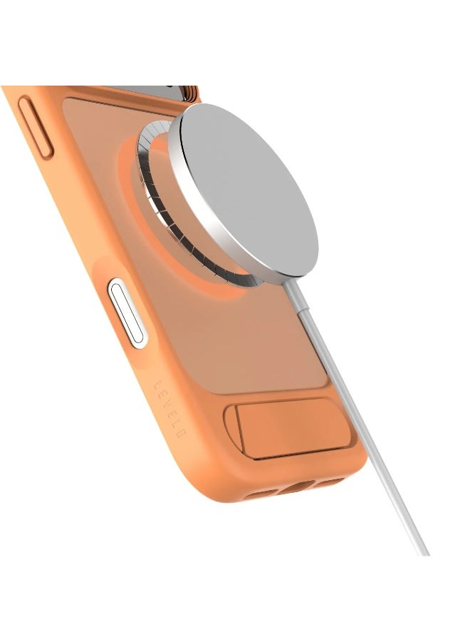 LEVELO iPhone 17 Pro Matteo Case With Bottom Stand Grip / Strong Magnets / Anti-Fingerprint Coating / Raised Bezels for Camera & Screen / Shock-Resistant Bumper - Orange - Image 2