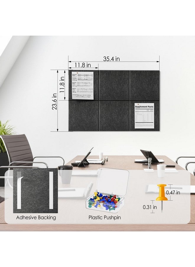 MaxGear Large Cork Board For Wall 36" X 24", Dark Gray Bulletin Board, 6 Pack Felt Wall Tiles With Pushpins, Cork Boards For Office Pin Board Tack Board Cork Boards - Image 4