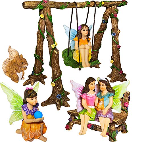 Mood Lab Fairy Garden - Accessories Kit with Miniature Figurines - Swing Set of 6 pcs - for Outdoor or House Decor - Image 1