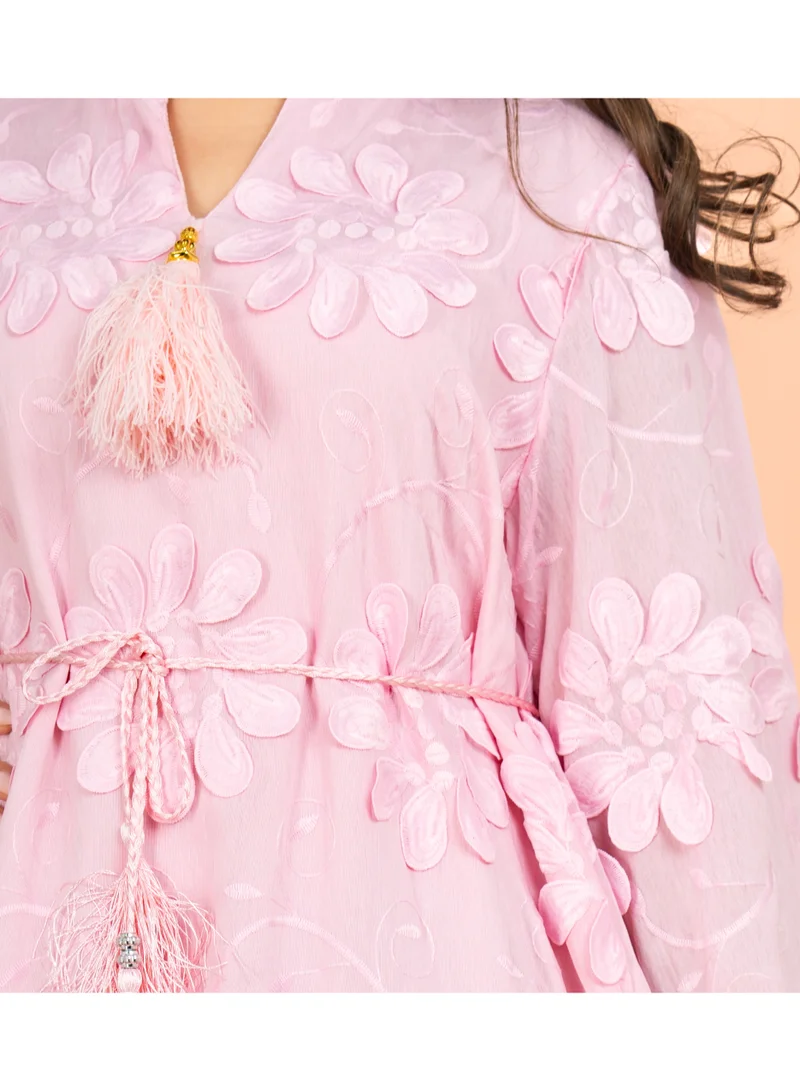 IKKXA Mandarin Colar 3D flowers Modern Jalabiya IK5011 Pink