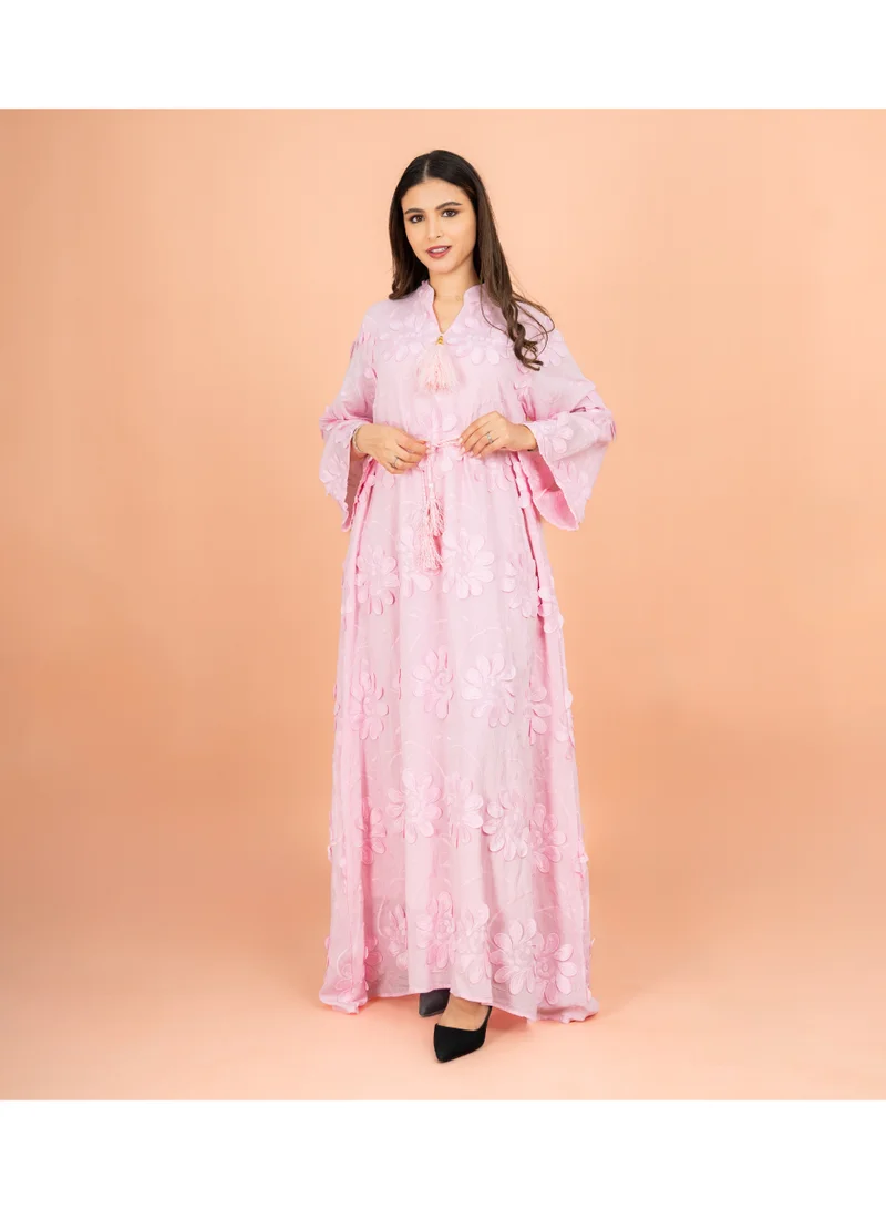 IKKXA Mandarin Colar 3D flowers Modern Jalabiya IK5011 Pink
