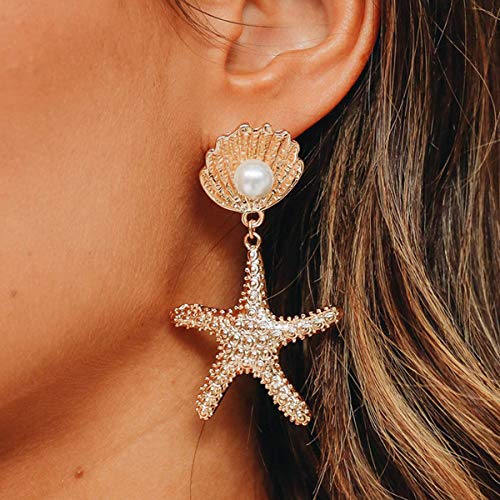 Doubnine Boho Starfish Shell Earrings Star Dangle Women Beach Ocean Summer Jewelry - Image 2