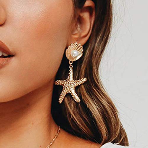 Doubnine Boho Starfish Shell Earrings Star Dangle Women Beach Ocean Summer Jewelry - Image 3