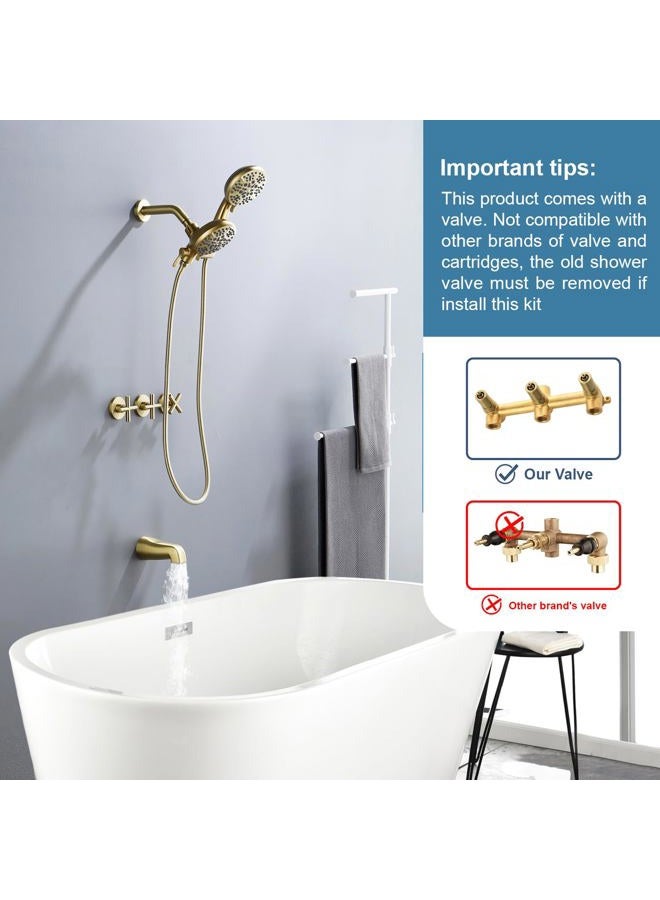 DIFEINI 3 Handle Shower Faucet Set with Tub Spout Bathtub Shower Faucet Combo Set Shower System Complete Tub and Shower Trim Kit Shower Fixture Brushed Gold - Image 2