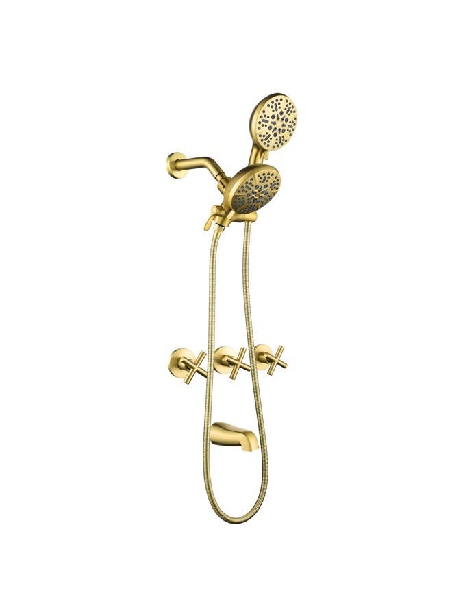 DIFEINI 3 Handle Shower Faucet Set with Tub Spout Bathtub Shower Faucet Combo Set Shower System Complete Tub and Shower Trim Kit Shower Fixture Brushed Gold - Image 1