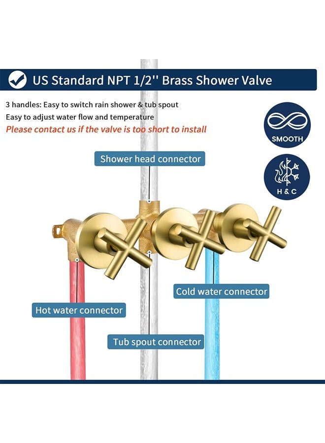 DIFEINI 3 Handle Shower Faucet Set with Tub Spout Bathtub Shower Faucet Combo Set Shower System Complete Tub and Shower Trim Kit Shower Fixture Brushed Gold - Image 3