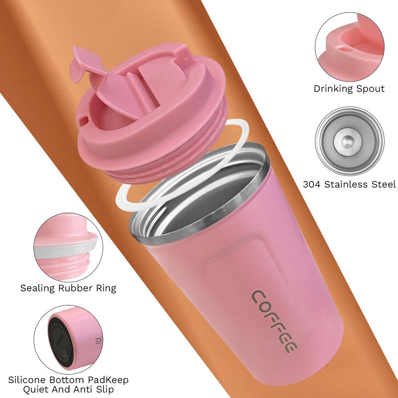 SPLMIFA Travel coffee mugs leak-proof, reusable coffee cups with lids, stainless steel vacuum insulated coffee tumblers, thermal insulation cups for men & women keep drinks hot & cold(2nd-Pink, 12OZ) - Image 3