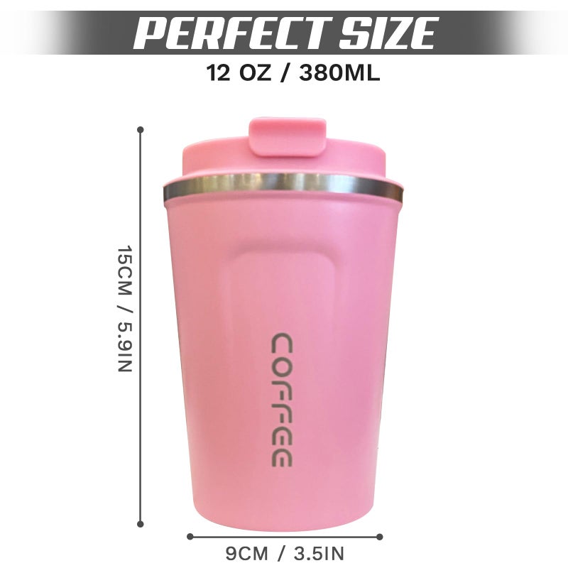 SPLMIFA Travel coffee mugs leak-proof, reusable coffee cups with lids, stainless steel vacuum insulated coffee tumblers, thermal insulation cups for men & women keep drinks hot & cold(2nd-Pink, 12OZ) - Image 4