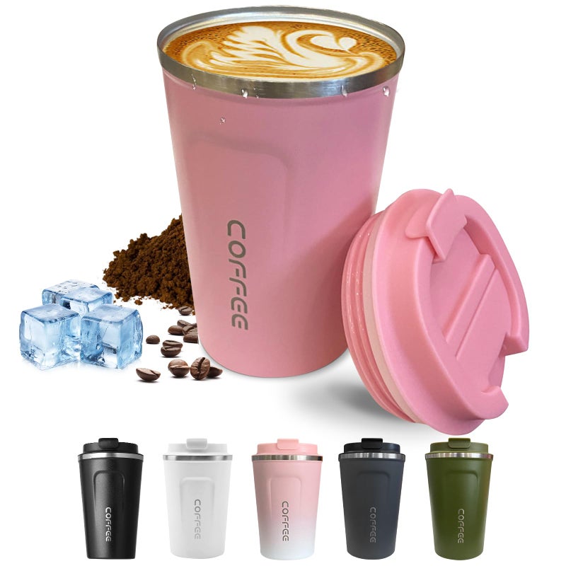 SPLMIFA Travel coffee mugs leak-proof, reusable coffee cups with lids, stainless steel vacuum insulated coffee tumblers, thermal insulation cups for men & women keep drinks hot & cold(2nd-Pink, 12OZ) - Image 1