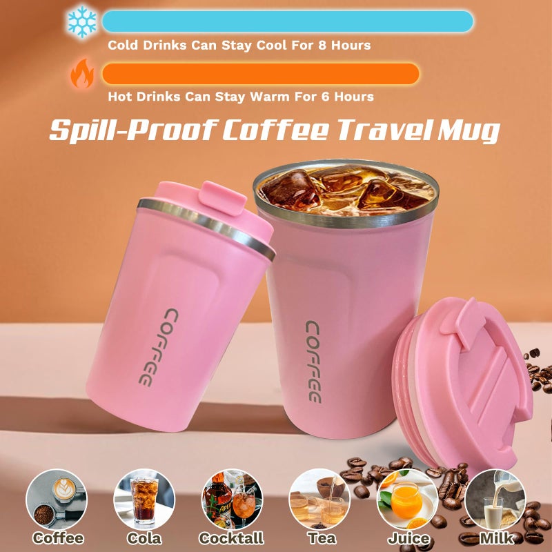 SPLMIFA Travel coffee mugs leak-proof, reusable coffee cups with lids, stainless steel vacuum insulated coffee tumblers, thermal insulation cups for men & women keep drinks hot & cold(2nd-Pink, 12OZ) - Image 2
