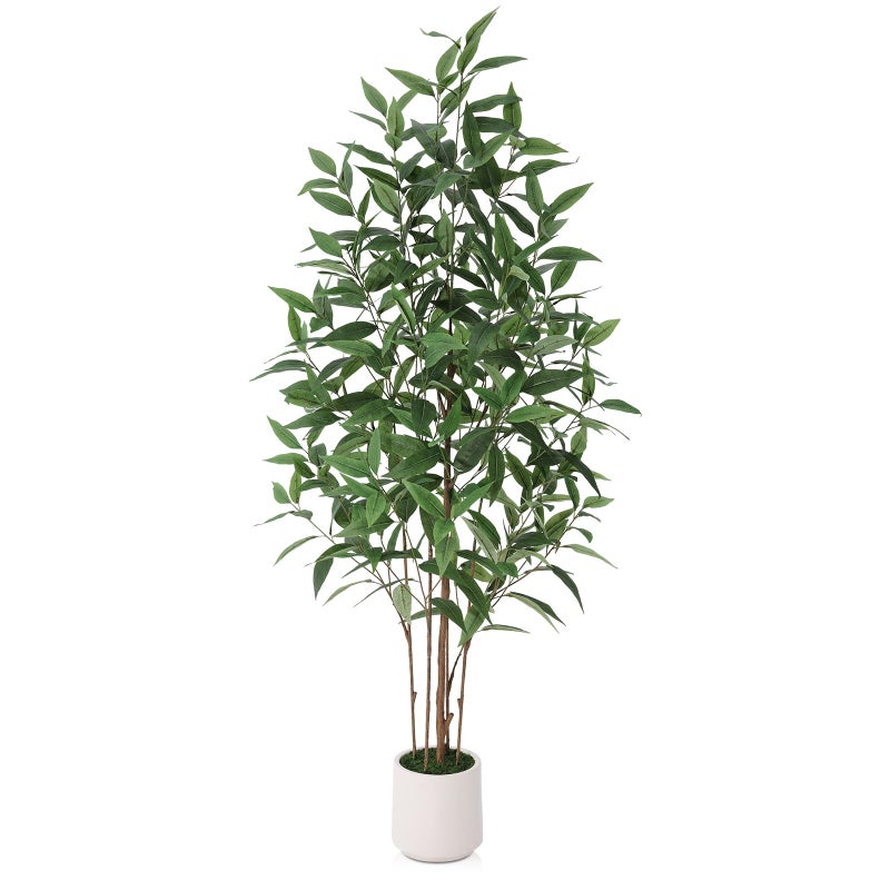 Ferrgoal Artificial Eucalyptus Treeï¼Œ5FT UV Resistant Fake Outdoor Plants,Artificial Plants Indoor with White Planter,Silk Leaves,Faux Tree for Home Decor Floor Porch Liveing Room - Image 1