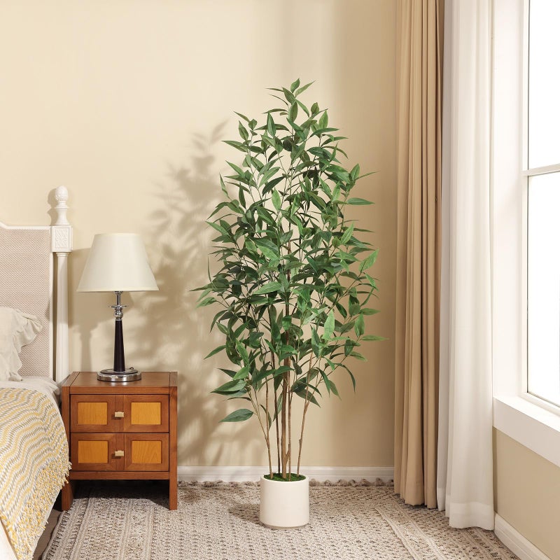 Ferrgoal Artificial Eucalyptus Treeï¼Œ5FT UV Resistant Fake Outdoor Plants,Artificial Plants Indoor with White Planter,Silk Leaves,Faux Tree for Home Decor Floor Porch Liveing Room - Image 5