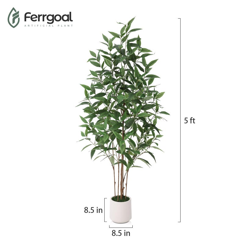 Ferrgoal Artificial Eucalyptus Treeï¼Œ5FT UV Resistant Fake Outdoor Plants,Artificial Plants Indoor with White Planter,Silk Leaves,Faux Tree for Home Decor Floor Porch Liveing Room - Image 4