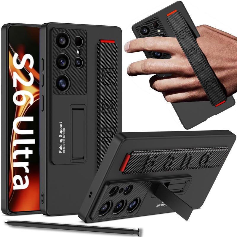 NINKI Carbon Fiber Strap for Samsung Galaxy S26 Ultra Case with Wristband u0026 Kickstand, Shockproof Hard Thin Protective Cover with Stand for Galaxy S26 Ultra Cover Grip for Samsung S26 Ultra Case Mens - Image 1