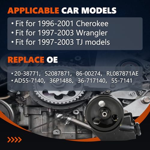 Daysyore Power Steering Pump 20-38771 Fits for 1996-2001 Cherokee, 1997-2003 XJ Wrangler Power Assist Pump, Replace OE 86-00274, RL087871AE, AD55-7140 - Image 2