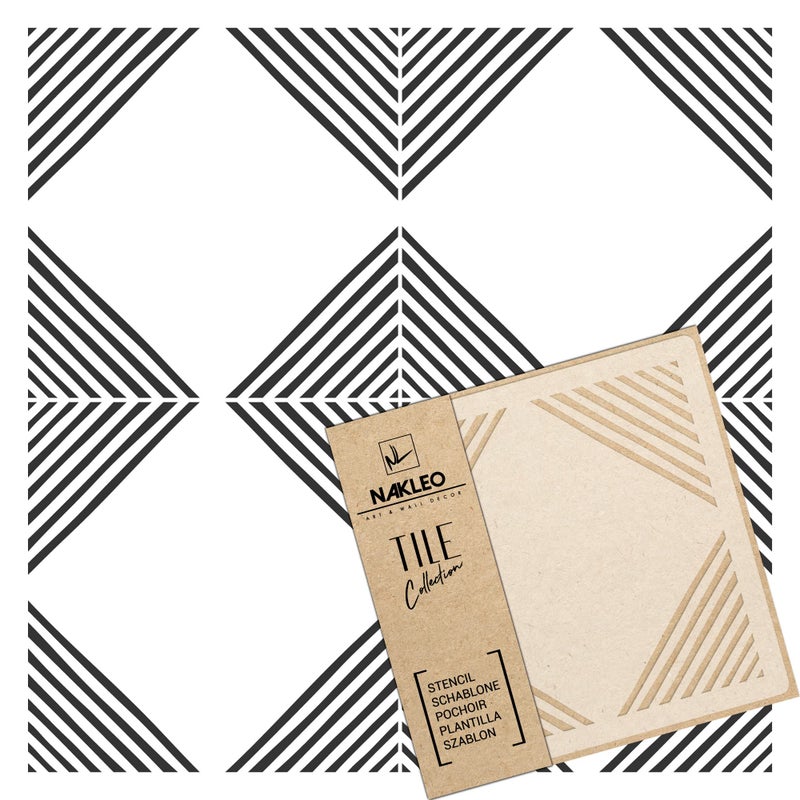 NAKLEO Maior Tile Reusable Plastic Stencil 33x33cm 13 x 13 Lines Handpainted Square Moroccan Geometric Paver Block Concrete Floor Wall Painting Template Wood