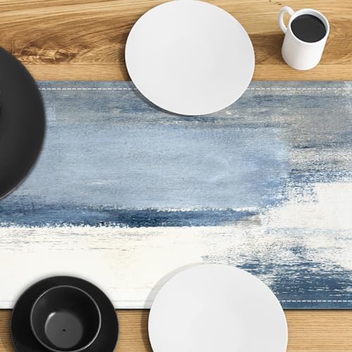 AILUER White Gray Table Runners Modern Art Farmhouse Linen Table Runners Dresser Scarves Retro Rustic Style for Party Kitchen Dining Table Coffee Holiday Party Decor (White Gray, 13"x 71") - Image 5