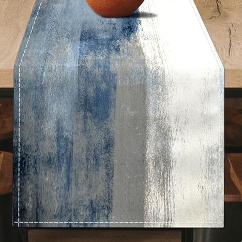 AILUER White Gray Table Runners Modern Art Farmhouse Linen Table Runners Dresser Scarves Retro Rustic Style for Party Kitchen Dining Table Coffee Holiday Party Decor (White Gray, 13"x 71") - Image 2