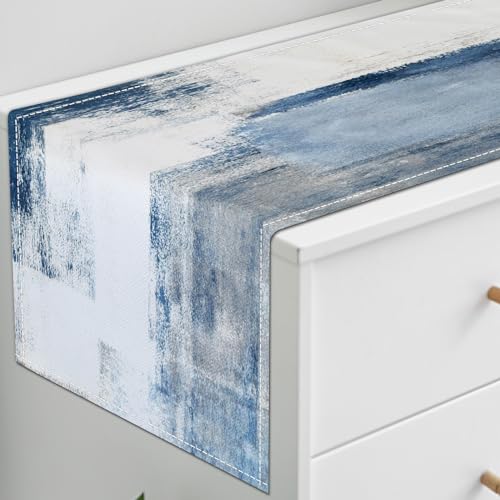 AILUER White Gray Table Runners Modern Art Farmhouse Linen Table Runners Dresser Scarves Retro Rustic Style for Party Kitchen Dining Table Coffee Holiday Party Decor (White Gray, 13"x 71") - Image 3