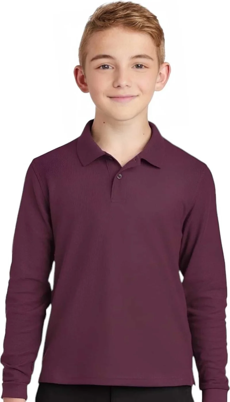 Tezzgelsin 3-Piece Boy Long Sleeve Cotton Polo Neck T-Shirt Daily and School Uniform School T-Shirt