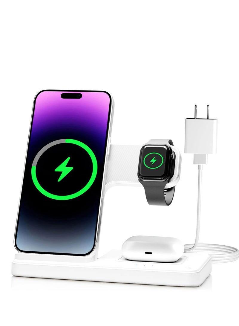 MORTICO Wireless Charger iPhone Charging Station: 3 in 1 Charger Stand Multiple Devices for Apple - iPhone 16e 16 15 14 Pro Max 13 12 11 - Watch 10 9 8 7 6 5 4 3 2 SE and Ultra Series - Airpods 4 3 2 Pro - Image 1