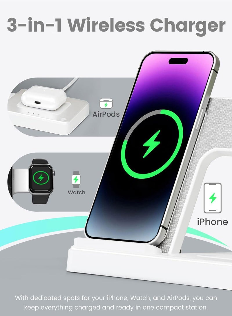 MORTICO Wireless Charger iPhone Charging Station: 3 in 1 Charger Stand Multiple Devices for Apple - iPhone 16e 16 15 14 Pro Max 13 12 11 - Watch 10 9 8 7 6 5 4 3 2 SE and Ultra Series - Airpods 4 3 2 Pro - Image 2