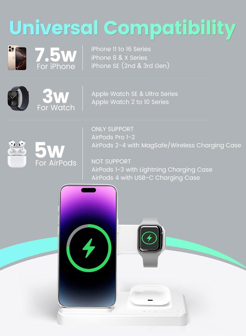 MORTICO Wireless Charger iPhone Charging Station: 3 in 1 Charger Stand Multiple Devices for Apple - iPhone 16e 16 15 14 Pro Max 13 12 11 - Watch 10 9 8 7 6 5 4 3 2 SE and Ultra Series - Airpods 4 3 2 Pro - Image 4