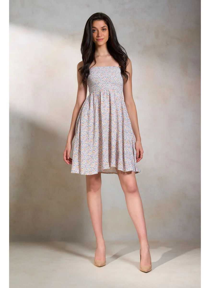 Virgio Virgio Floral Printed Shoulder Straps Smocked Fit & Flare Dress