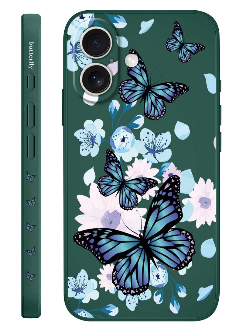 for iPhone 16 Plus Case Anti Scratch Microfiber Lining Phone Cover Silicone Ultra Slim Case for iPhone 16 Plus 6.7 inch-Aurora Butterfly Green - Image 1