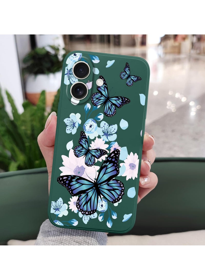 for iPhone 16 Plus Case Anti Scratch Microfiber Lining Phone Cover Silicone Ultra Slim Case for iPhone 16 Plus 6.7 inch-Aurora Butterfly Green - Image 3