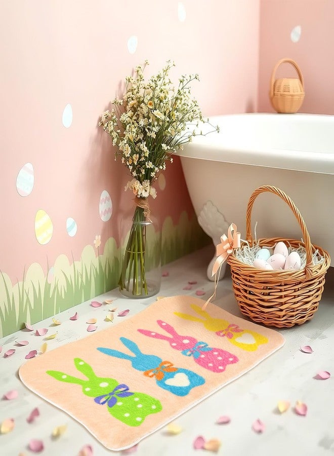 FEBSNOW Easter Bunny Bathroom Rug, Non-Slip Water Absorbent Bath Mats Decorations for Bathroom, Bunny Easter Spring Tufted Bath Rug for Bath Room Shower Tub Kitchen Area Rug（26.8 x 17.7 inch - Image 1