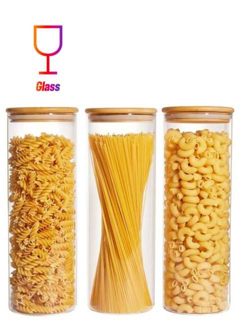 3 Pack 70oz  (2070ml) Glass Jars with Bamboo Lids, Airtight Seal Food Storage Containers for Kitchen Organization, Clear Canisters with Lables