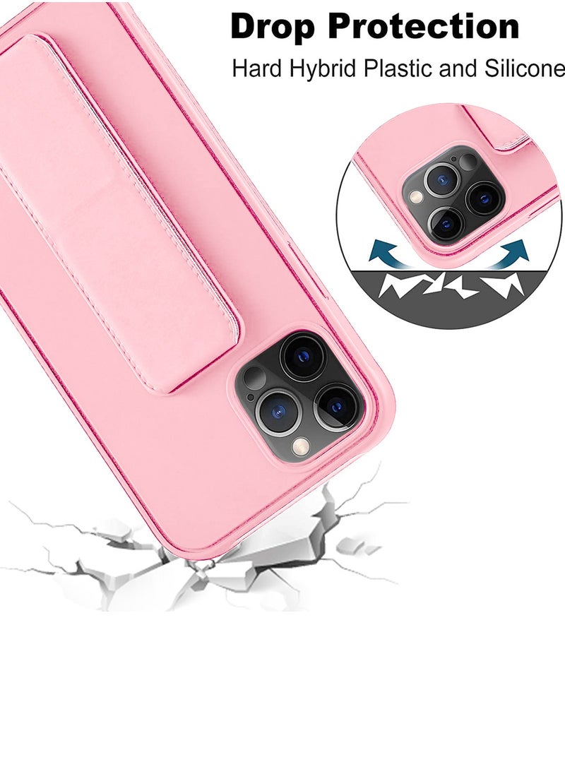 Wtech Hand Grip Foldable Magnetic Kickstand Wrist Strap Finger Grip With Built-In Iron Case Cover For Apple iPhone 15 Pro Max 2023 Light Pink  - Image 3