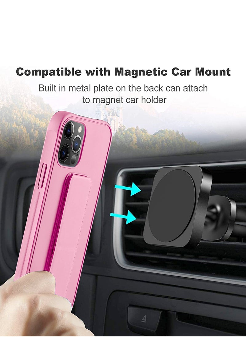 Wtech Hand Grip Foldable Magnetic Kickstand Wrist Strap Finger Grip With Built-In Iron Case Cover For Apple iPhone 15 Pro Max 2023 Light Pink  - Image 5