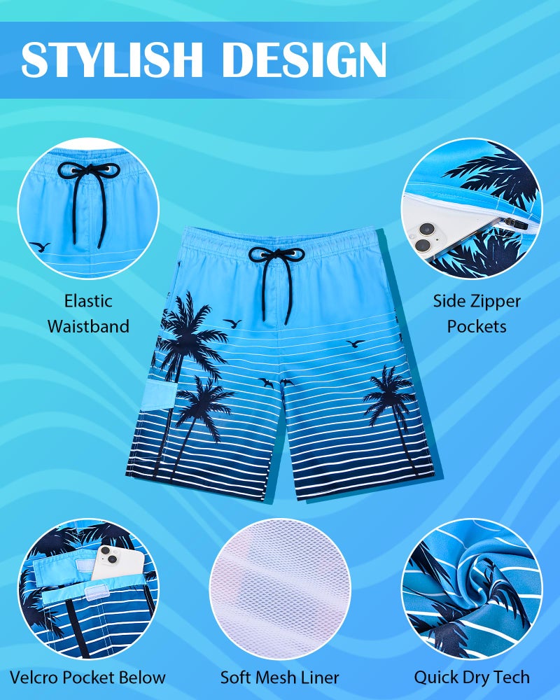 OlyPegic Mens Swim Trunks Bathing Suit Mens Swimsuit Swimwear Beach Shorts Quick Dry Coconut Tree Swim Trunks 9 Inch Mesh Lining with Zipper Pock - Image 5