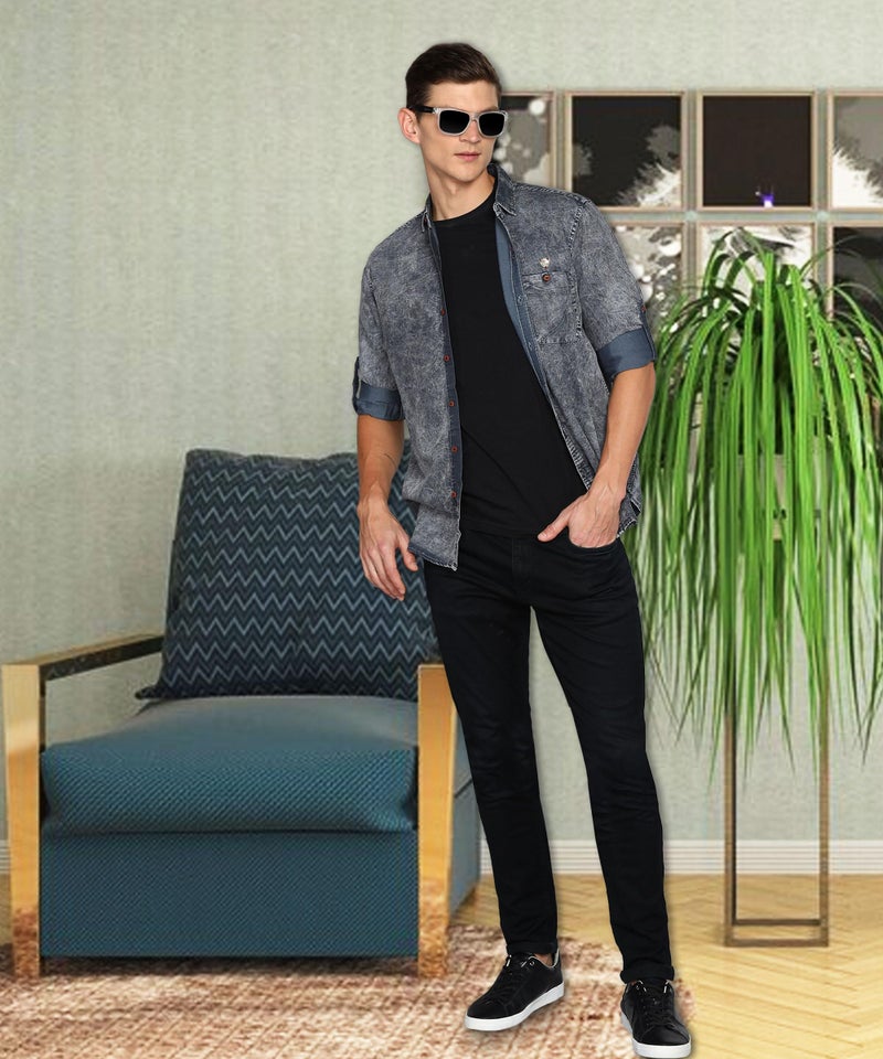 Kuons Avenue Men's Denim Casual Shirt | Denim Casual Shirt (KACLFS1425T-XL_Grey Cloud_X-Large) - Image 3