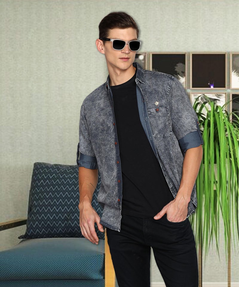 Kuons Avenue Men's Denim Casual Shirt | Denim Casual Shirt (KACLFS1425T-XL_Grey Cloud_X-Large) - Image 4