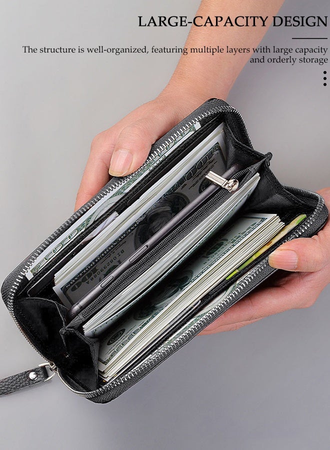 DUNISO Clutch bag for Men, Long PU Leather Business Wallet,Professional Slim Mens Handbag with Multiple Card Slots High-quality Zipper, Large Capacity Soft Pocket for Passport, Phone, Essentials - Image 5