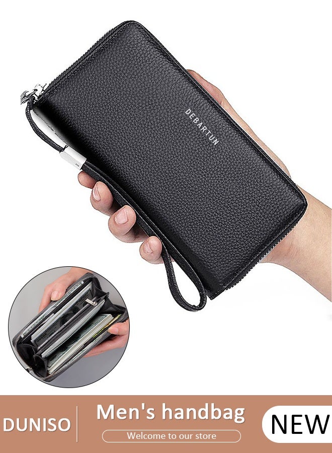 DUNISO Clutch bag for Men, Long PU Leather Business Wallet,Professional Slim Mens Handbag with Multiple Card Slots High-quality Zipper, Large Capacity Soft Pocket for Passport, Phone, Essentials - Image 1