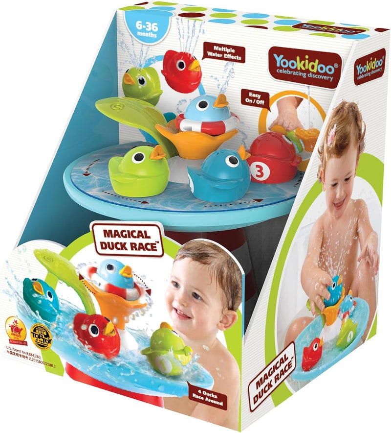 Yookidoo Duck Race Baby Bath Toy - Water Fountain and Four Racing Magical Ducks for Bathtime Sensory Development - Bath Time Fun 6 Months and Up - Image 1
