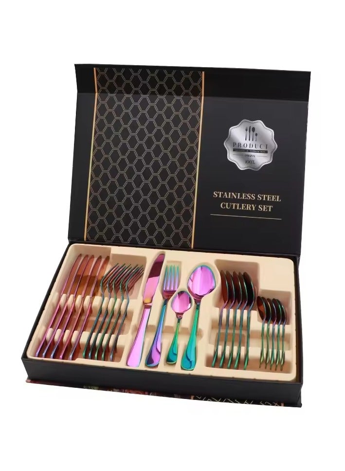 طقم أدوات مائدة من الفولاذ المقاوم للصدأ مكون من 24 قطعة قوس قزح - Image 3