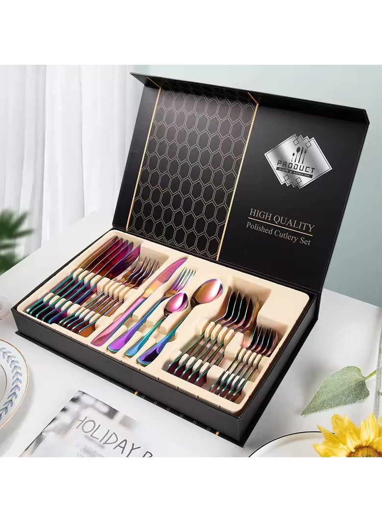 طقم أدوات مائدة من الفولاذ المقاوم للصدأ مكون من 24 قطعة قوس قزح - Image 1