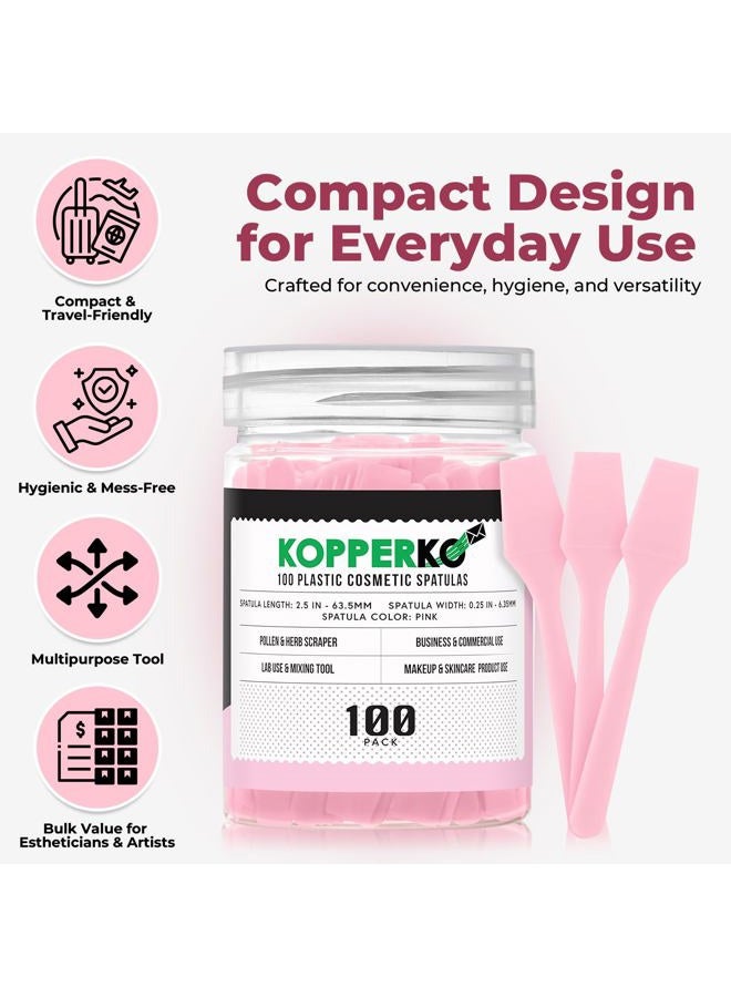 Kopperko Cosmetic Spatulas (2.5”, 100 Pack) - Small Plastic Spatula for Cosmetics, Creams & Crafts | Essential Esthetician Supplies | Makeup Spatula or Multipurpose Mini Applicator for Skincare | Pink - Image 2