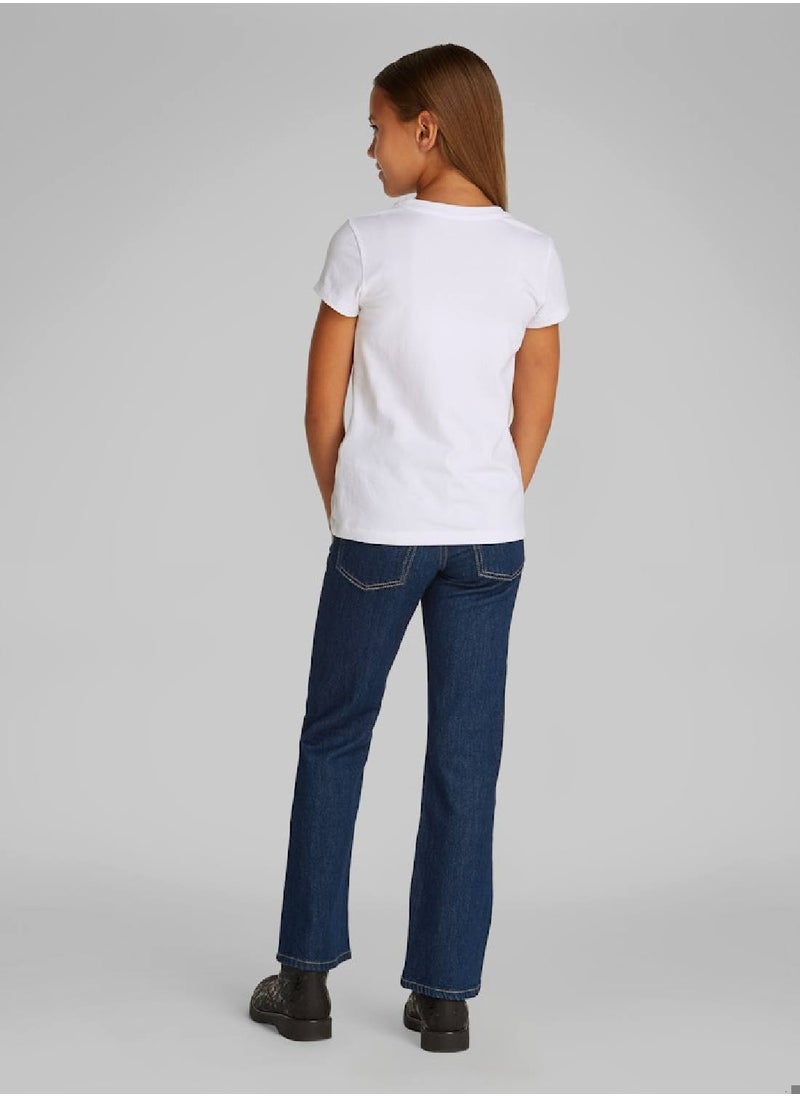 Calvin Klein Jeans Girls' Slim Flower Appliqué T-Shirt - Cotton, White  - Image 2