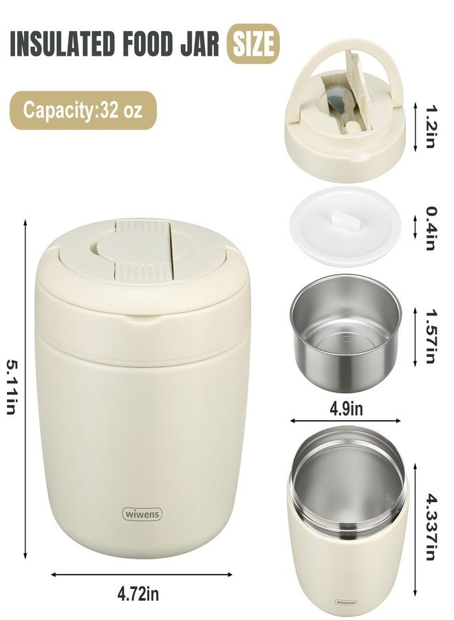 wiwens Thermo Food Jar for Hot Food Adults 32OZ Soup Thermo Lunch Containers Wide Mouth Vacuum Insulated Stainless Steel Leakproof Bento Box with Spoon (Beige) - Image 5