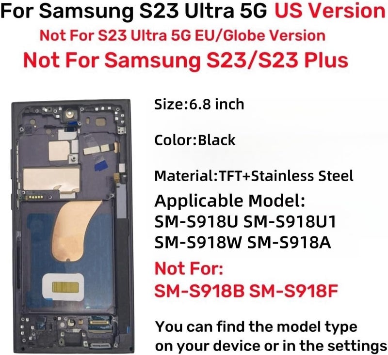 LNONLS Store شاشة عرض LCD بديلة TFT لجهاز سامسونج جالاكسي S23 ألترا 5G مع أدوات الإطار S918U S918A النسخة الأمريكية بدون بصمة - Image 2