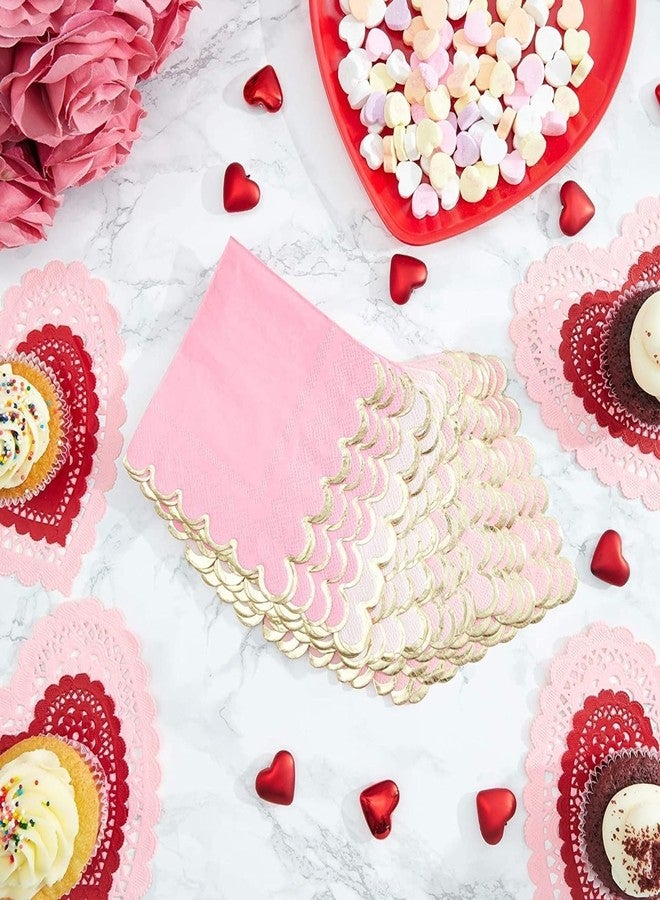 Sparkle and Bash Pink Cocktail Napkins - 5 x 5 In, 100 Count, 3-Ply Scalloped, Pink & Gold - Napkins for Baby Girl & Bridal Showers & Birthday Parties - Image 2